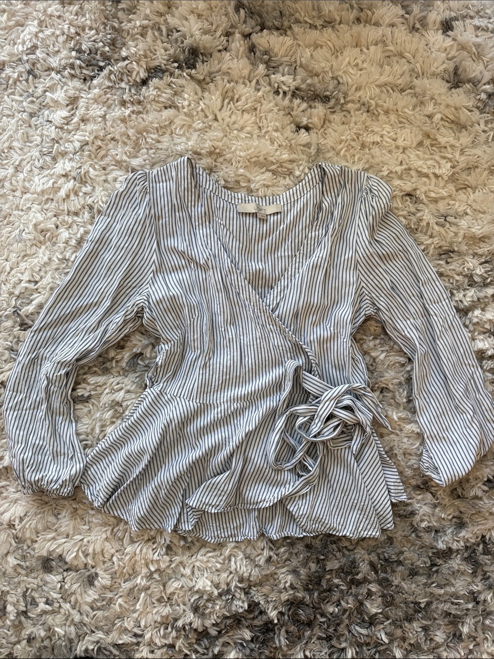LOFT Striped Wrap Blouse in White and Navy - Women’s Top size small